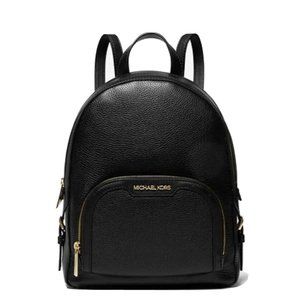 New Michael Kors Jaycee Medium Zip Pocket Backpack Leather Black